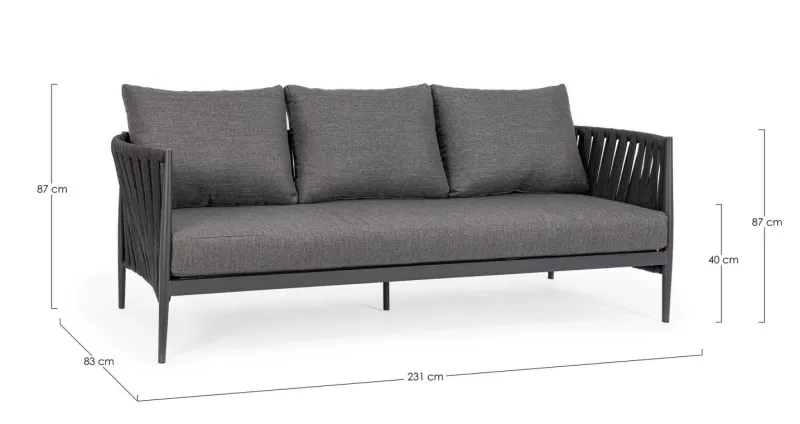 Online Bizzotto DIVANO 3 POSTI ANTRACITE WG21- JACINTA