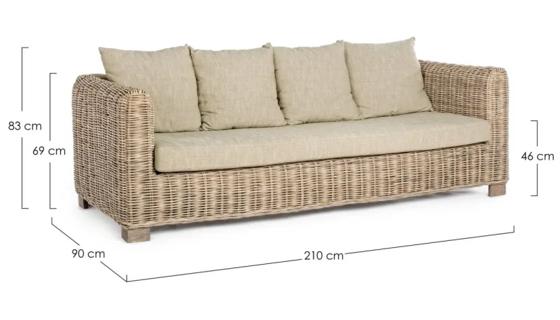Bizzotto DIVANO IN FIBRE NATURALI 3 POSTI - FORTALEZA