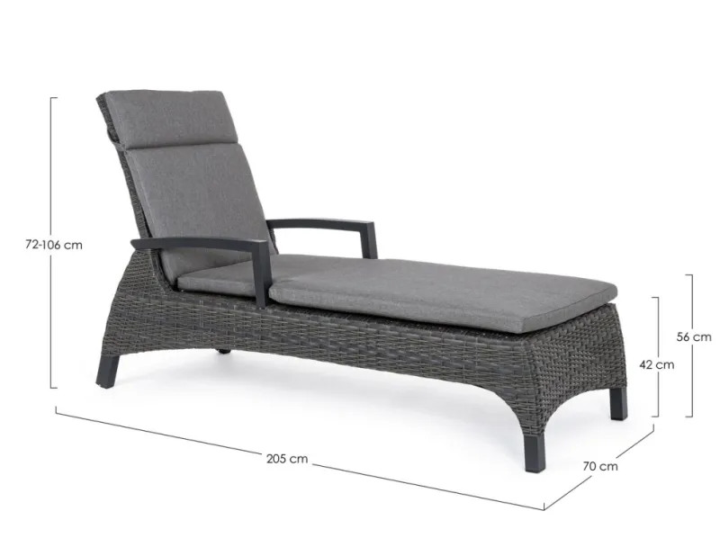 Bizzotto LETTINO RECLINABILE CON CUSCINI ANTRACITE JX55 - BRITTON