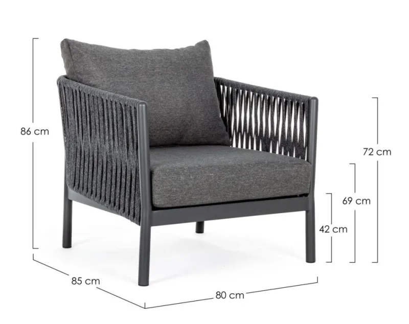 Discount Bizzotto POLTRONA IN CORDA PER ESTERNO ANTRACITE WG21 - FLORENCIA