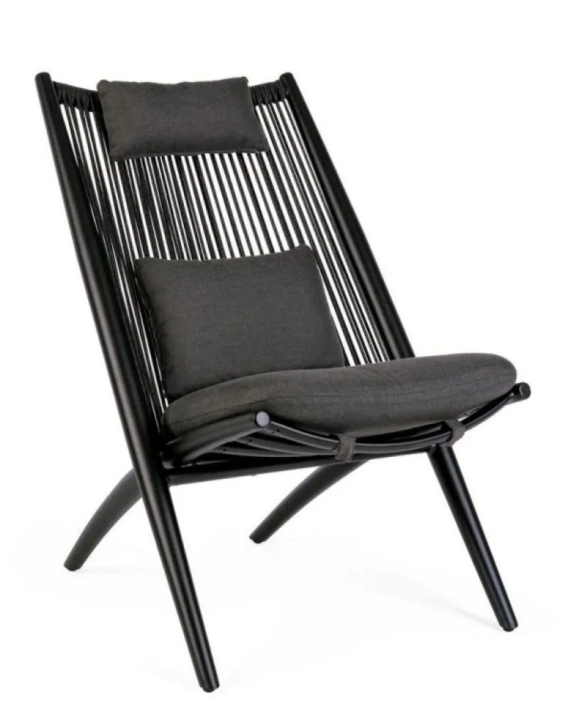 Sale Bizzotto POLTRONA LOUNGE IN CORDA PER ESTERNO NERO XK0Y - ALOHA NEW
