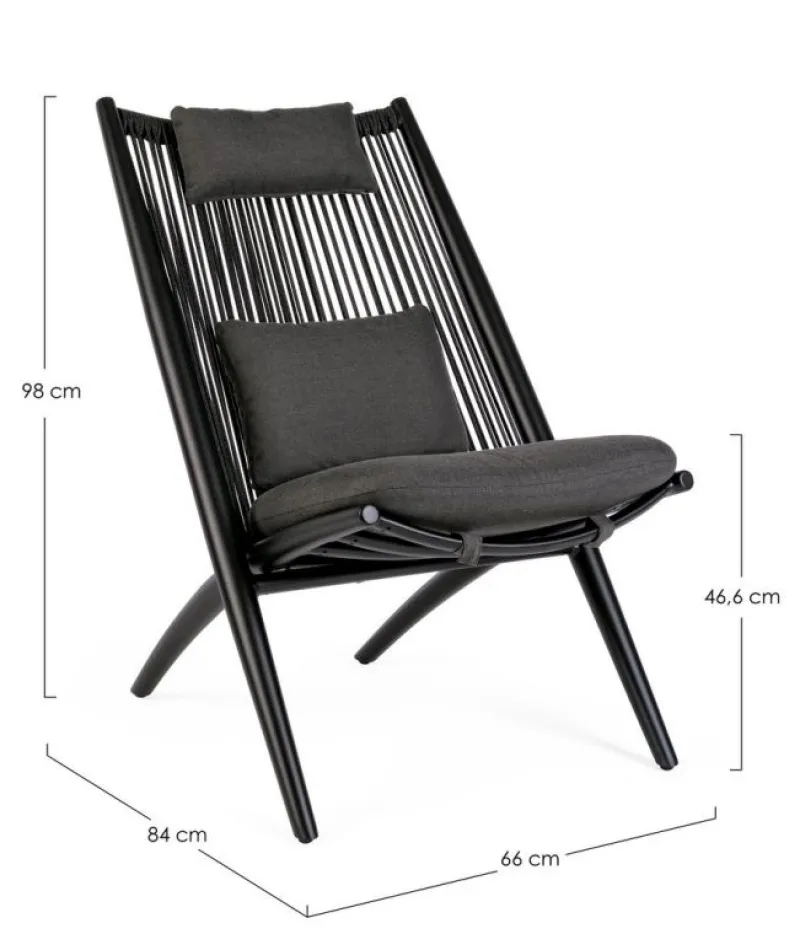 Sale Bizzotto POLTRONA LOUNGE IN CORDA PER ESTERNO NERO XK0Y - ALOHA NEW