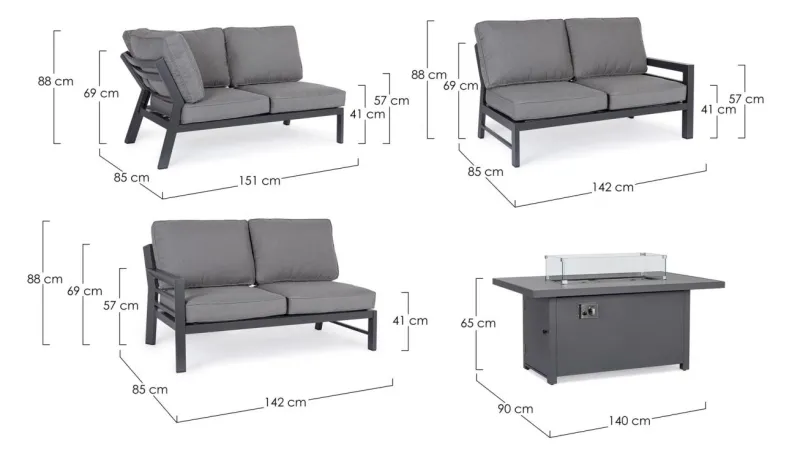 Clearance Bizzotto SALOTTO ANGOLARE IN ALLUMINIO ANTRACITE PG61 - HENDRIX