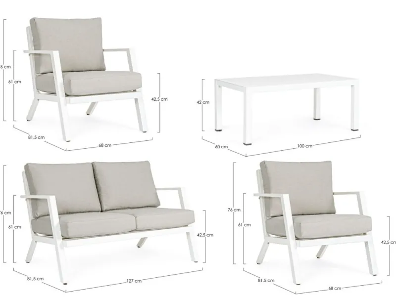 New Bizzotto SALOTTO IN ALLUMINIO CON CUSCINI BIANCO YK11 - HARLEY