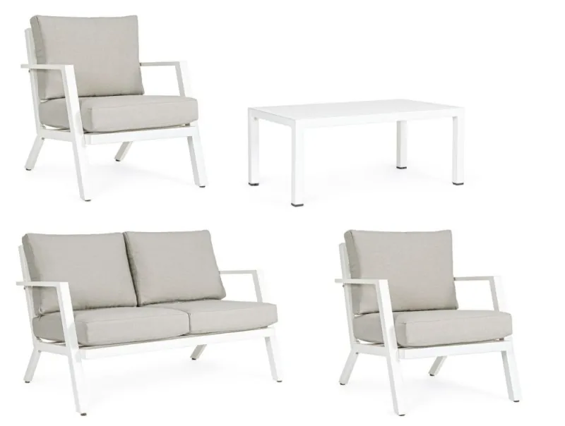 New Bizzotto SALOTTO IN ALLUMINIO CON CUSCINI BIANCO YK11 - HARLEY