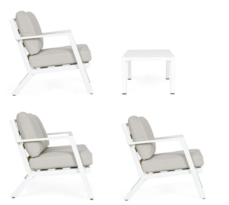 New Bizzotto SALOTTO IN ALLUMINIO CON CUSCINI BIANCO YK11 - HARLEY