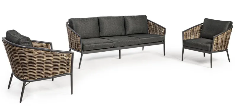 Discount Bizzotto SALOTTO IN FIBRA SINTETICA ANTRACITE YK13 - MARIBELA