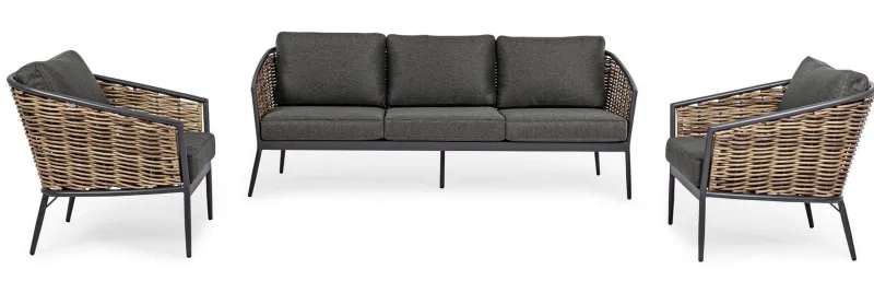 Discount Bizzotto SALOTTO IN FIBRA SINTETICA ANTRACITE YK13 - MARIBELA