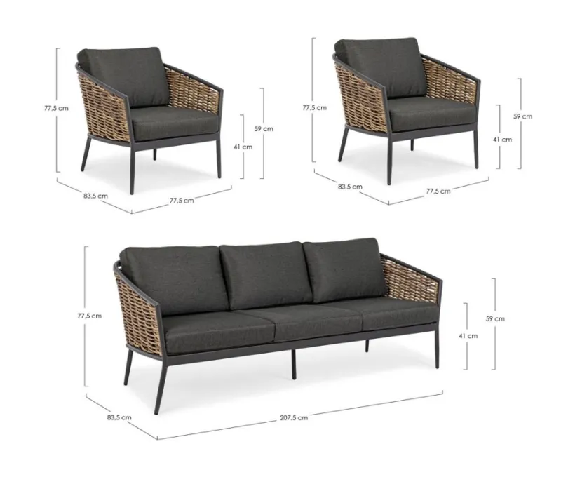 Discount Bizzotto SALOTTO IN FIBRA SINTETICA ANTRACITE YK13 - MARIBELA