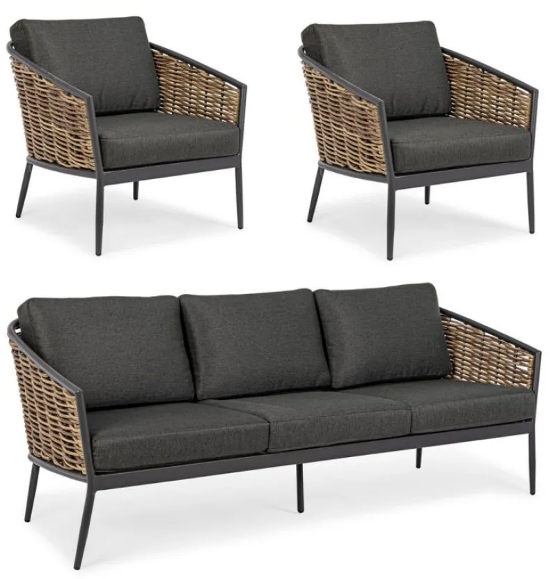 Discount Bizzotto SALOTTO IN FIBRA SINTETICA ANTRACITE YK13 - MARIBELA