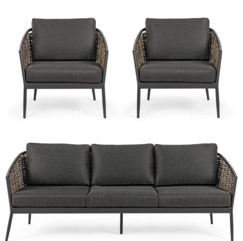 Discount Bizzotto SALOTTO IN FIBRA SINTETICA ANTRACITE YK13 - MARIBELA