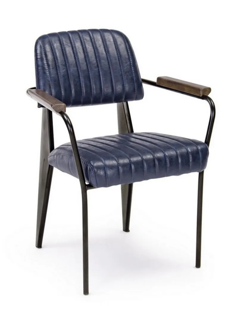 Bizzotto SEDIA CON BRACCIOLI IN ECOPELLE BLU - NELLY