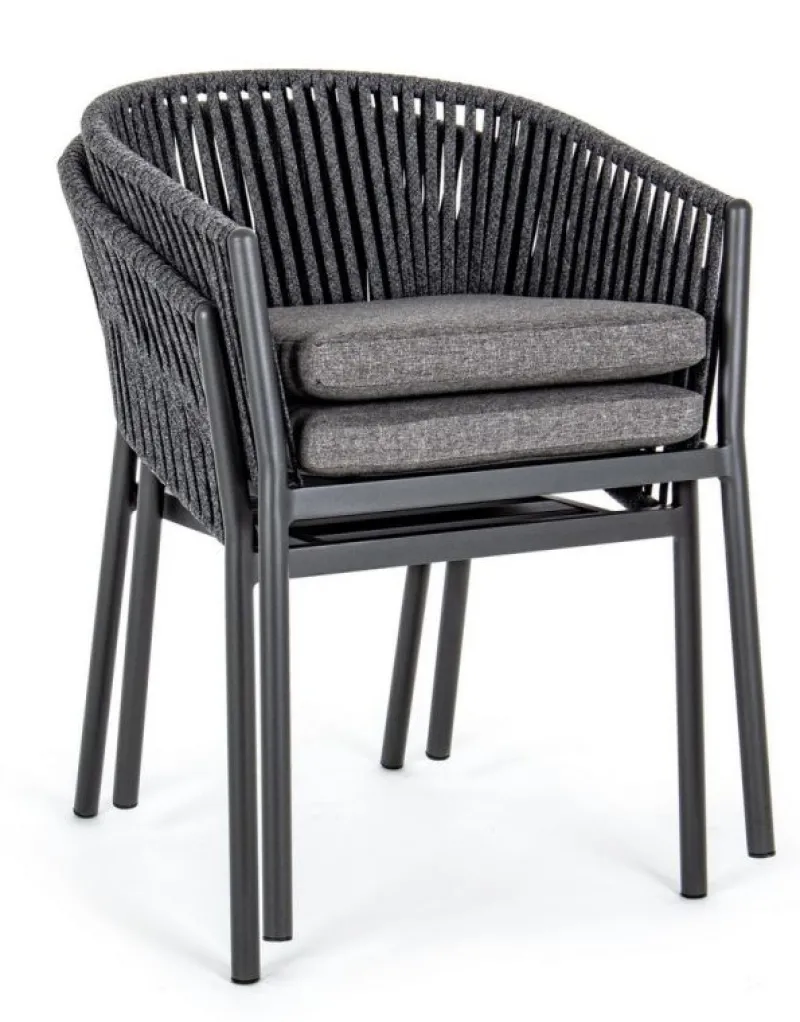 Clearance Bizzotto SEDIA IN CORDA PER ESTERNO IMPILABILE ANTRACITE - FLORENCIA