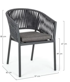 Clearance Bizzotto SEDIA IN CORDA PER ESTERNO IMPILABILE ANTRACITE - FLORENCIA