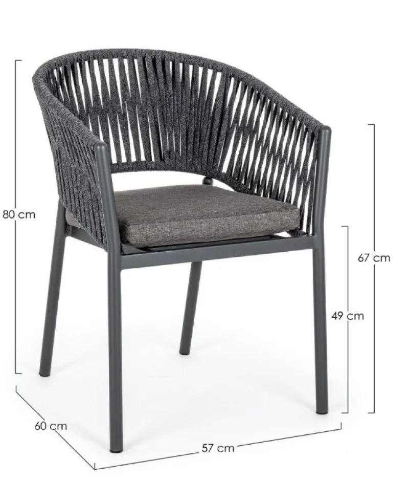 Clearance Bizzotto SEDIA IN CORDA PER ESTERNO IMPILABILE ANTRACITE - FLORENCIA