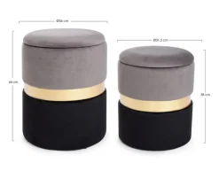 Online Bizzotto SET2 POUF CONTENITORE GRIGIO NERO - POLINA