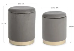 Outlet Bizzotto SET2 POUF CONTENITORE GRIGIO - POLINA