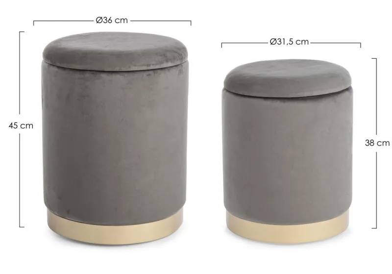Outlet Bizzotto SET2 POUF CONTENITORE GRIGIO - POLINA