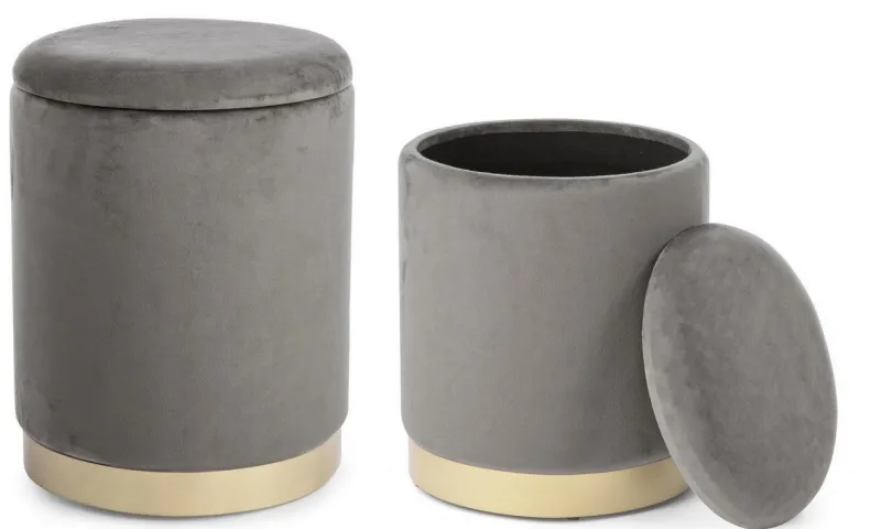 Outlet Bizzotto SET2 POUF CONTENITORE GRIGIO - POLINA
