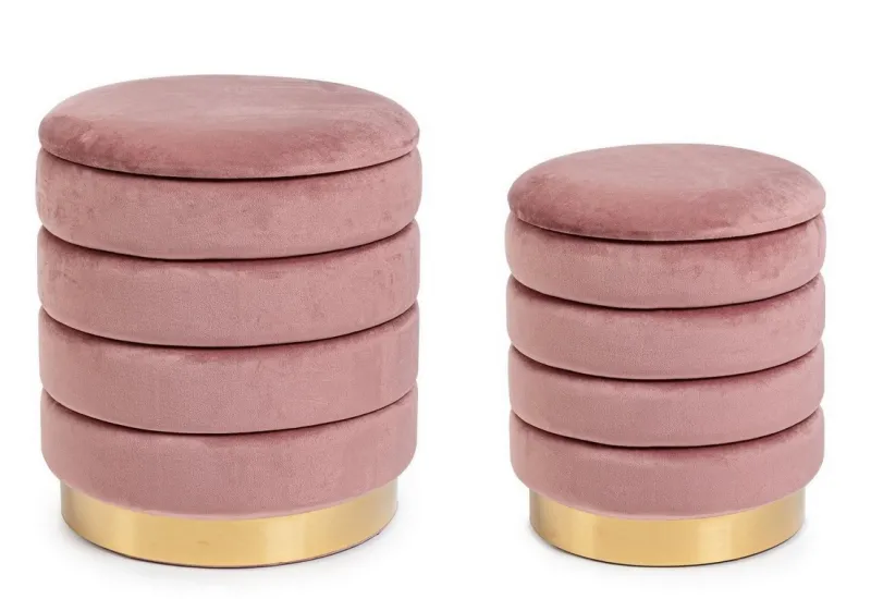 Bizzotto SET2 POUF CONTENITORE IN LEGNO ROSA ANTICO - DARINA