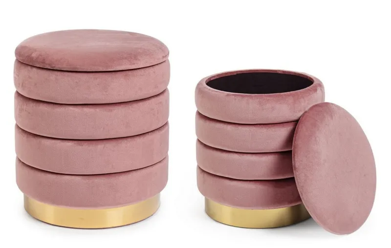 Bizzotto SET2 POUF CONTENITORE IN LEGNO ROSA ANTICO - DARINA