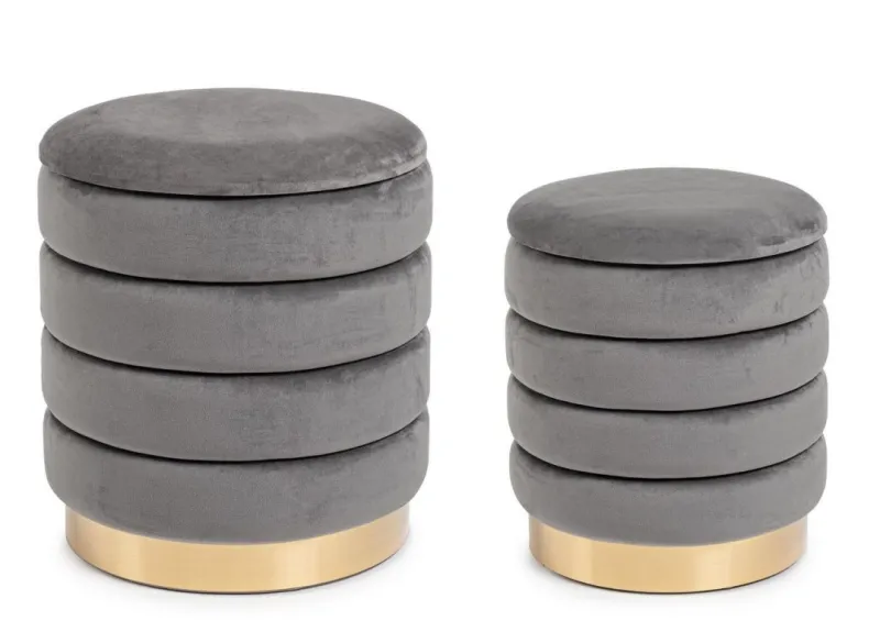 Best Bizzotto SET2 POUF CONTENITORE IN LEGNO GRIGIO - DARINA