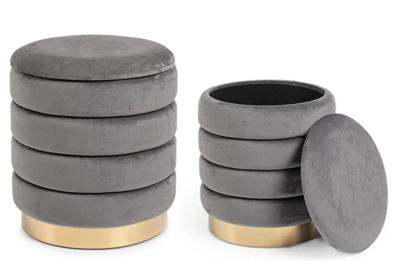 Best Bizzotto SET2 POUF CONTENITORE IN LEGNO GRIGIO - DARINA