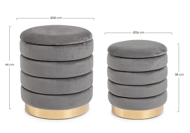 Best Bizzotto SET2 POUF CONTENITORE IN LEGNO GRIGIO - DARINA