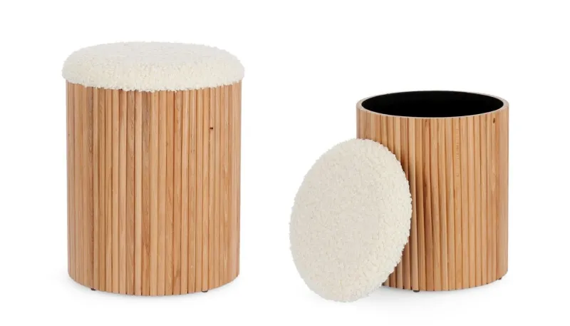 Discount Bizzotto SET2 POUF CONTENITORE IN TESSUTO NATURALE - NEDA