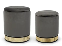 Outlet Bizzotto SET2 POUF CONTENITORE IN VELLUTO GRIGIO SCURO - MILENA