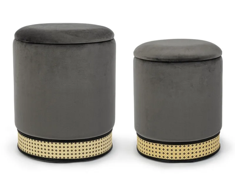 Outlet Bizzotto SET2 POUF CONTENITORE IN VELLUTO GRIGIO SCURO - MILENA