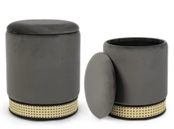Outlet Bizzotto SET2 POUF CONTENITORE IN VELLUTO GRIGIO SCURO - MILENA