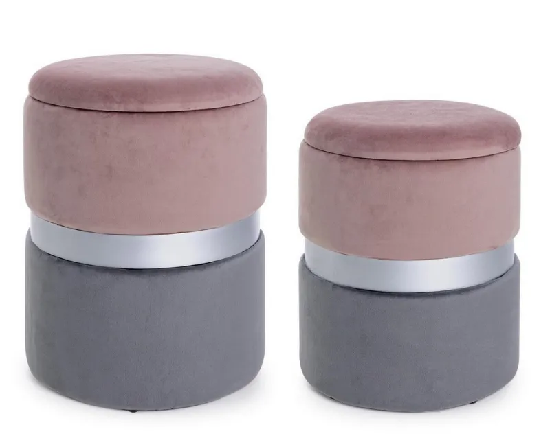 Discount Bizzotto SET2 POUF CONTENITORE ROSA GRIGIO - POLINA