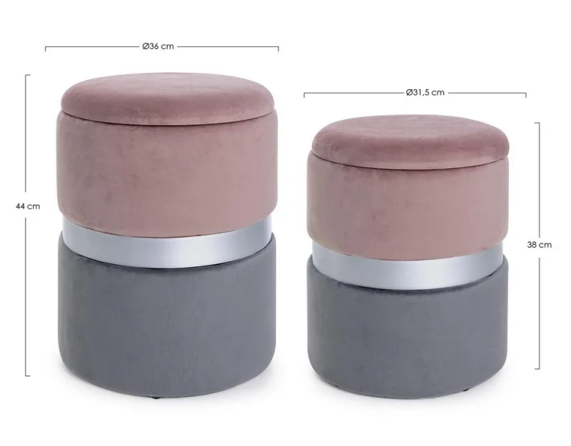 Discount Bizzotto SET2 POUF CONTENITORE ROSA GRIGIO - POLINA