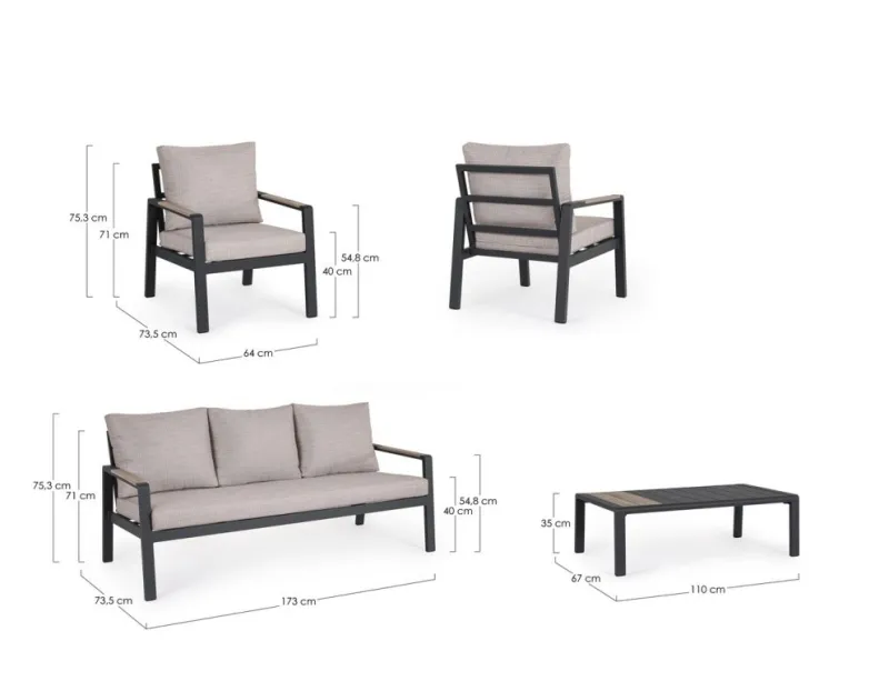 New Bizzotto SET4 SALOTTO C-C ELNA ANTRACITE LH32