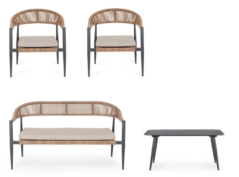 Hot Bizzotto SET4 SALOTTO C-C JANDIA ANTRACIT/NATURAL