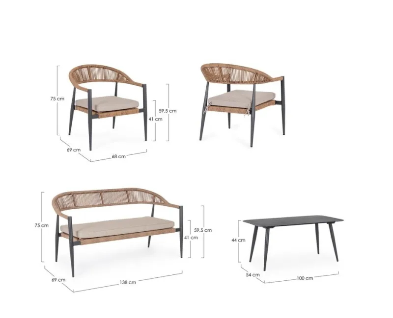 Hot Bizzotto SET4 SALOTTO C-C JANDIA ANTRACIT/NATURAL