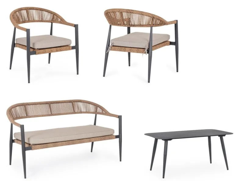 Hot Bizzotto SET4 SALOTTO C-C JANDIA ANTRACIT/NATURAL