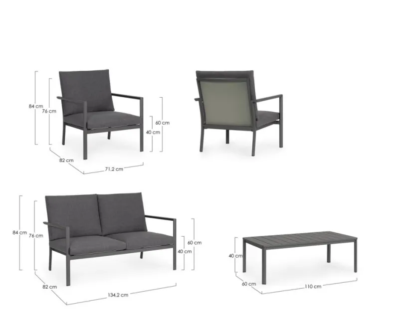 Best Bizzotto SET4 SALOTTO C-C KONNOR ANTRACITE CX23