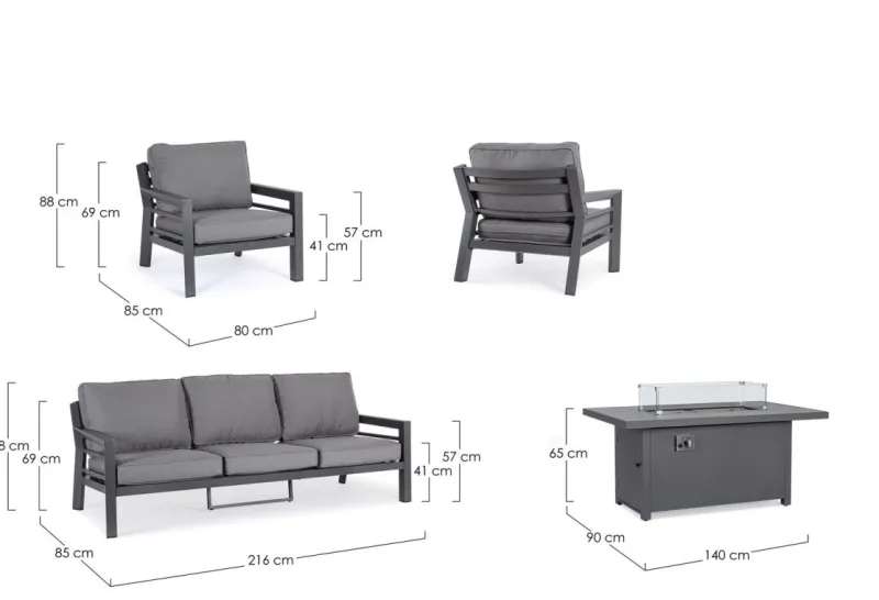 Hot Bizzotto SET4 SALOTTO IN ALLUMINIO ANTRACITE PG61 - HENDRIX