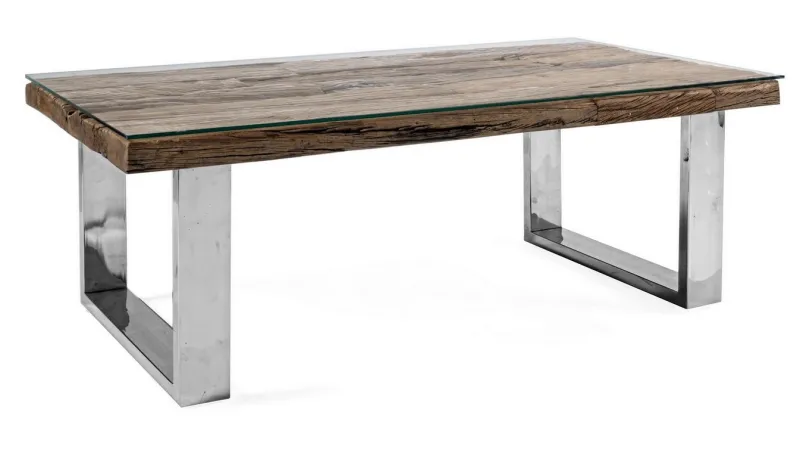 Outlet Bizzotto TAVOLINO IN LEGNO CON VETRO 110X60 - STANTON