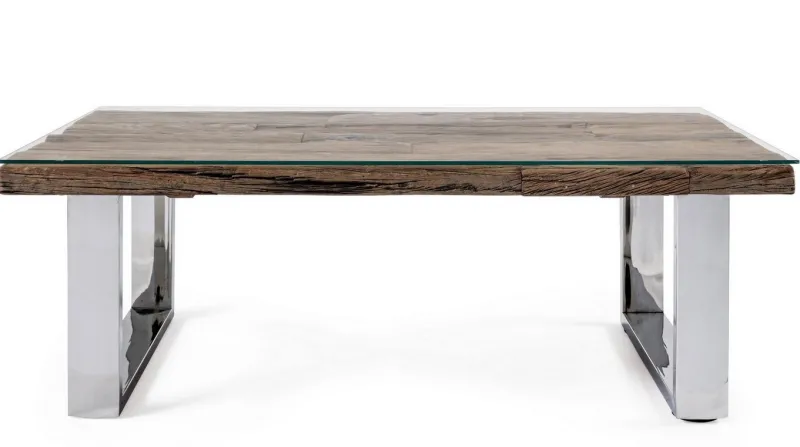 Outlet Bizzotto TAVOLINO IN LEGNO CON VETRO 110X60 - STANTON