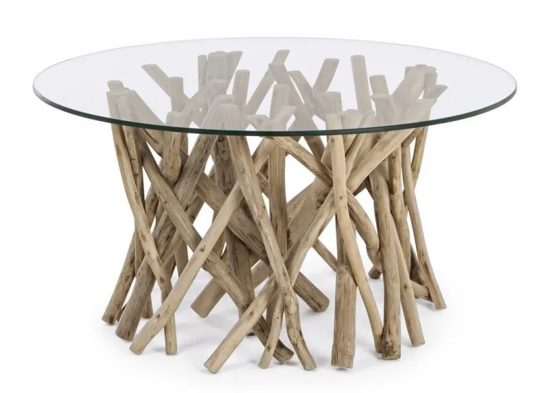 Sale Bizzotto TAVOLINO ROTONDO IN TEAK CON RIPIANO IN VETRO - SAMIRA