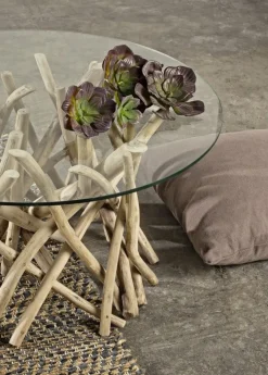 Sale Bizzotto TAVOLINO ROTONDO IN TEAK CON RIPIANO IN VETRO - SAMIRA