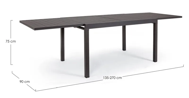 Clearance Bizzotto TAVOLO IN ALLUMINIO 135/270X90 ANTRACITE YK13 - PELAGIUS